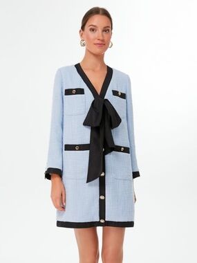 Tuckernuck Pomander Place Light Blue Coco Tweed Bow Dress Large